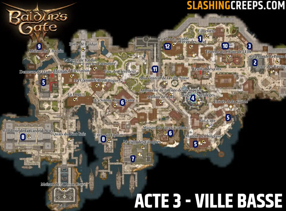 Carte Acte 3 Baldur's Gate 3, la ville basse complète
