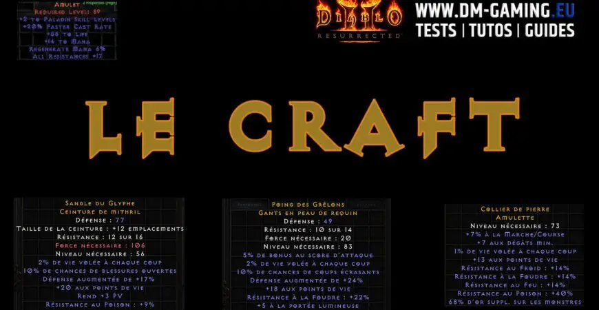 Craft Diablo 2 Resurrected, TOUT savoir, les meilleurs, leur utilité et les amulettes +2 compétences 20 fcr