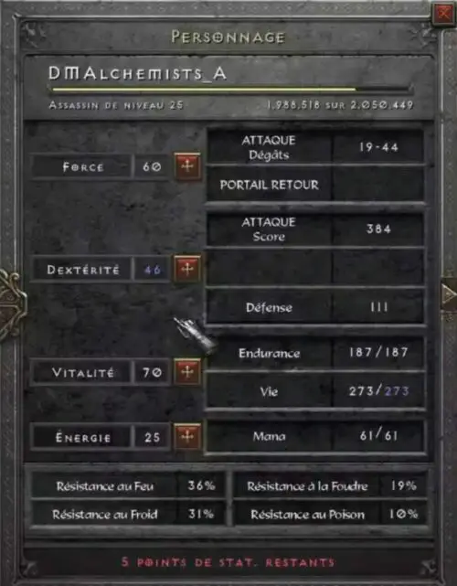 Assassin trap diablo normal leveling attributes level 25