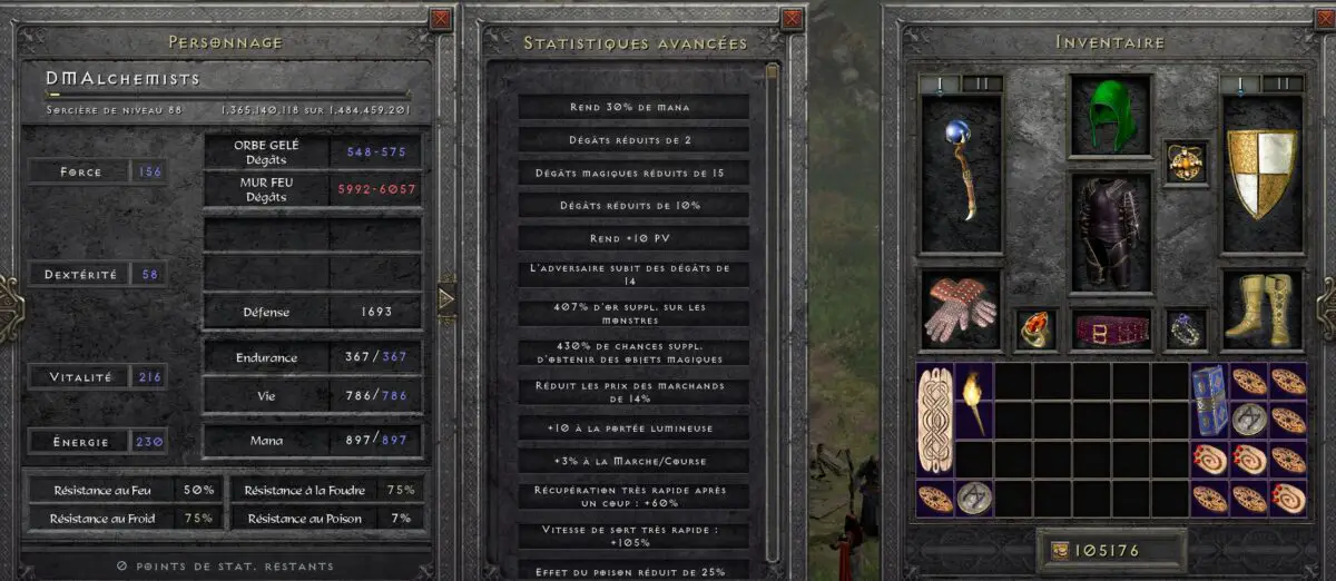 attributes and stats sorcerer Ultimate PvE MF Ice Fire Diablo 2 Resurrected