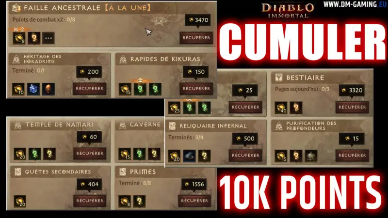 Cumuler Points Passe de Combat Diablo Immortal, 10 000 points de codex