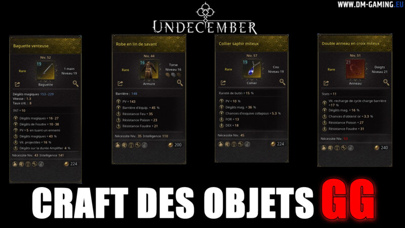 Craft Undecember, comment craft les meilleurs objets pour votre phase de leveling