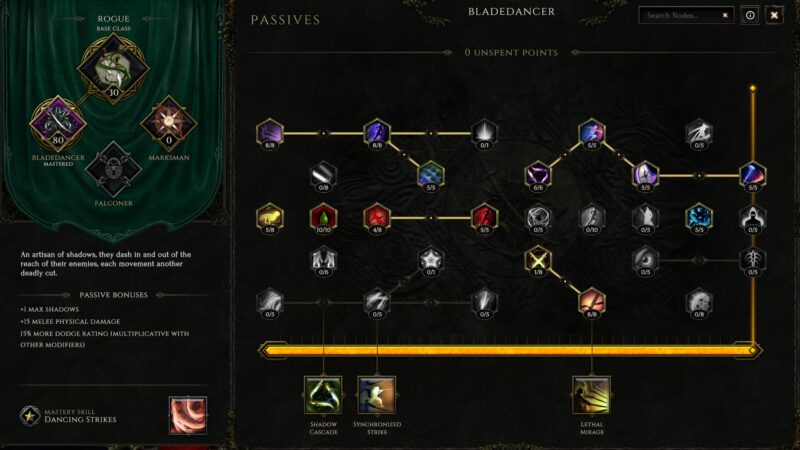 Passifs base Build Bleed Dancing Strike Bladedancer Last Epoch 0.9