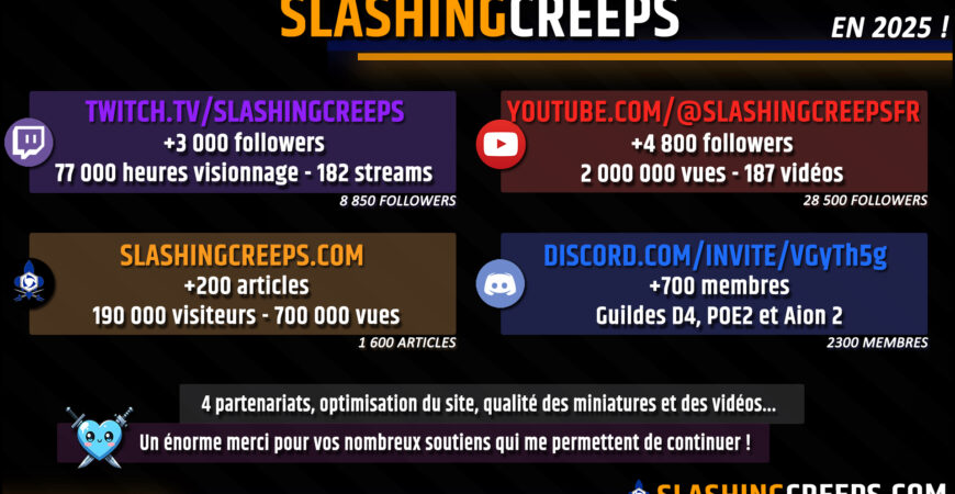 SlashingCreeps en 2025 sur Twitch, YouTube, Discord et le site