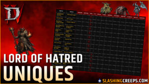 Table des Drops Diablo 4 Lord of Hatred 3.0 Saison 13 uniques et démonistes